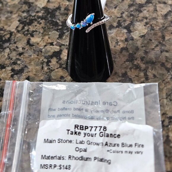 Bomb Party RBP7778 "Take Your Glance" Azure Blue Fire Opal Sz 6 - Picture 5 of 5